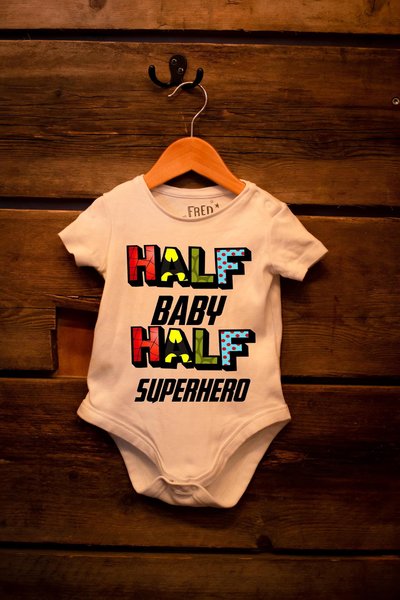 Half Baby Half Superhero Baby Grow Custom Personalised Personalized Comic Clothes Newborn Childrens Baby Sleepsuit Comicbook Custom Baby