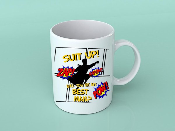 Suit Up Superhero Mug Personalised Personalized Superhero Wedding Couple, Anniversary Best Man, Groom, Groomsman, Bride, Bridesmaid Gift