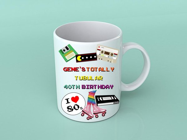 Retro Mug 80s Birthday Personalised Personalized Born in the 80's Big Birthday Present I Love 80s Custom Leg Warmers Skates 40 Year Old
