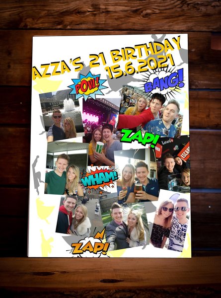 Superhero Photo Collage Correx Birthday Board Comic Book Superhero Party Display Board Personalised Personalised Custom Comic Book Flyers