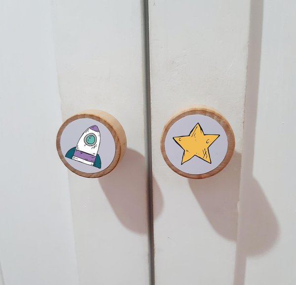 Space Wardrobe Handles Drawer Handles Knobs Perfect for Upcycling Wardrobe, Chest of Drawers,Door, Boys Bedroom Space Stars Rocket Planets