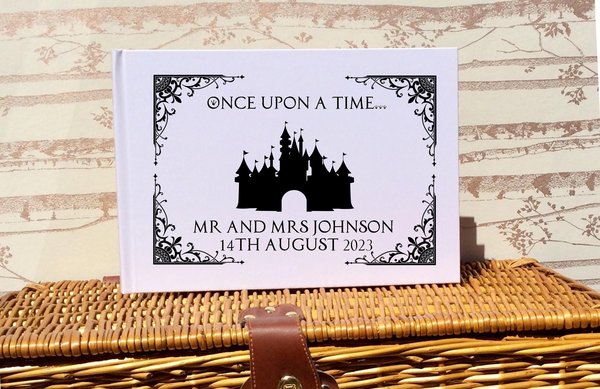 Fairytale Castle White Wedding Guestbook Personalised Personalized Perfect for Disney and Fairytale Weddings Scrapbook Album Princess Prince