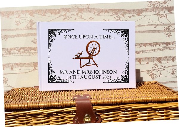 Sleeping Beauty Spinning Wheel Wedding Guestbook Personalised Personalized Perfect for Spindle and Fairytale Weddings Scrapbook Album White