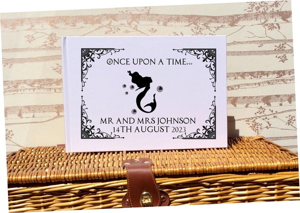 The Little Mermaid White Silhouette Wedding Guestbook Personalised Personalized Perfect for Mermaid Sea and Fairytale Weddings Scrapbook