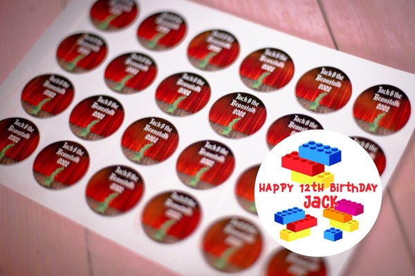 Building Block Birthday Stickers 100 x Stickers Self adhesive Personalised Personalized Custom Labels Stickers Jars Party Bags Fun Stickers