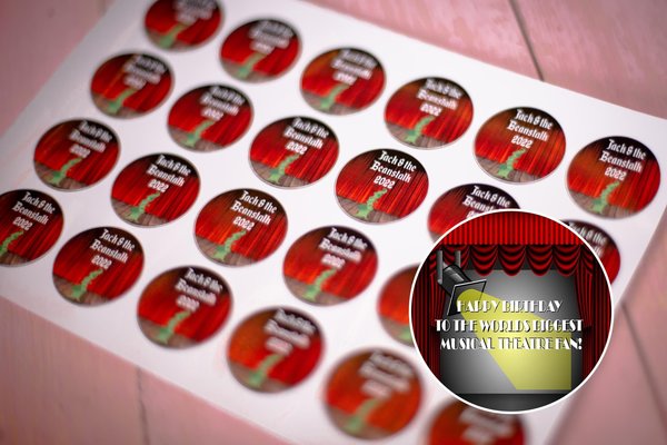 Theatre Performer Birthday Stickers 100 x Stickers Self adhesive Personalised Personalized Custom Labels Stickers Jars Party Bags Stickers