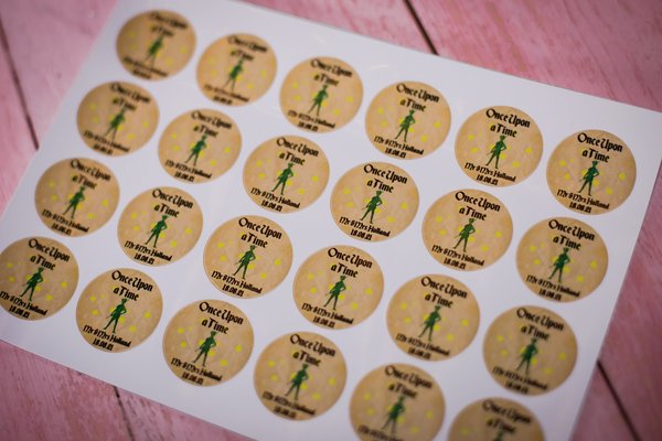 Peter Pan 100 x Stickers Self adhesive Personalised Personalized Custom Labels Stickers Jars, Candles, Craft, Wedding, Logo, Gloss