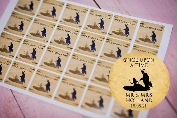 Beauty and the Beast 100 x Stickers Self adhesive Personalised Personalized Custom Labels Stickers Jars, Candles, Craft, Wedding, Logo Black