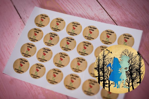 Alice in Wonderland 100 x Stickers Self adhesive Personalised Personalized Custom Labels Stickers Jars, Candles, Craft, Wedding Woodland