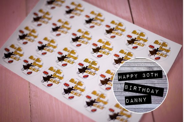 Wooden Look Birthday Stickers 100 x Stickers Self adhesive Personalised Personalized Custom Labels Stickers Jars, 18th 21st 30th 40th 50th