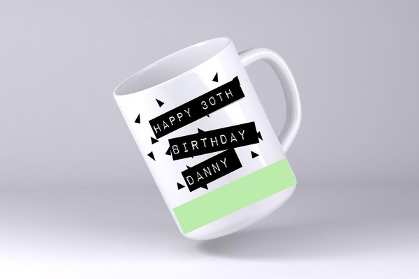 Triangle Sage Green Birthday Mug Label Writing Personalised Personalized 16th 18th 21st 30th 40th 50th 60th Birthday Present Party Present