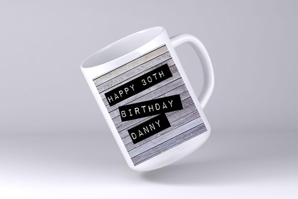Wooden Rustic Birthday Mug Label Writing Personalised Personalized 16th 18th 21st 30th 40th 50th 60th Birthday Present Party Present