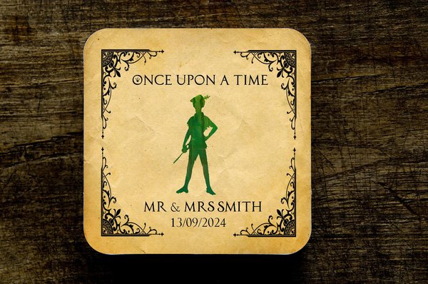 Peter Pan Neverland Fairytale Wedding Coasters Favours Favors Personalized Personalised Engagement Anniversary Birthday Gift Present Color