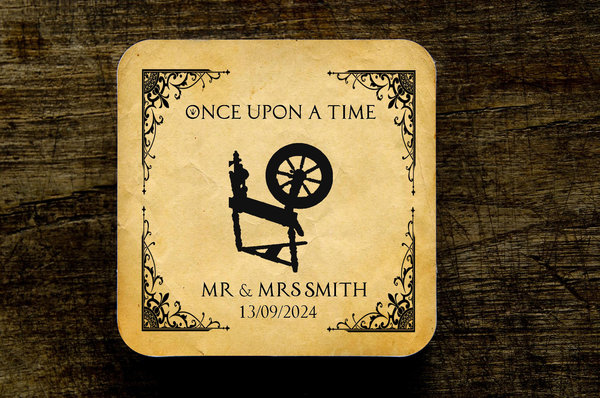 Sleeping Beauty Spindal Fairytale Wedding Coasters Favours Favors Personalized Personalised Engagement Anniversary Birthday Gift Present blk
