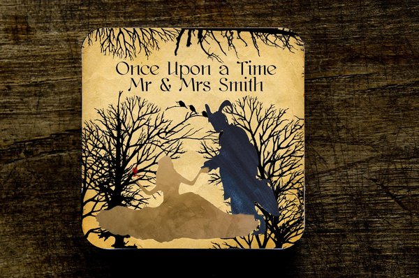 Beauty and the Beast Woodland Wedding Coasters Favours Favors Personalized Personalised Engagement Anniversary Birthday Gift Present Colour