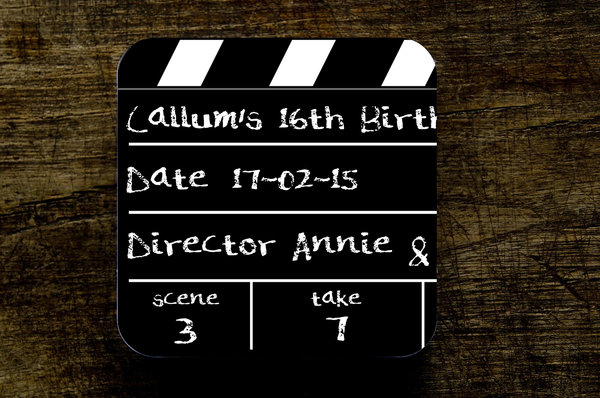 Movie Clapper Board Coaster Personalised Personalized Custom Movie Prop Gift Present Film Fan Coffee Tea Beer Gin Movie Themed Party