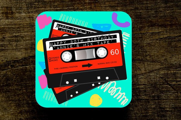 Cassette Tape Coaster Personalised Personalized Custom Music Prop Gift Present Music Fan Coffee Tea Beer Gin Music DJ 80s 90s Themed Party