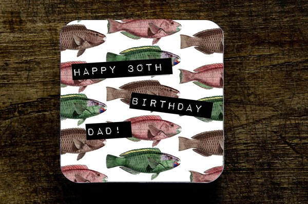 Fish Fisherman Fishing Name Birthday Coaster Personalised Personalized!Big Birthday Keepsake Nostalgia,Beer,Coffee, Tea Custom Fathers Day