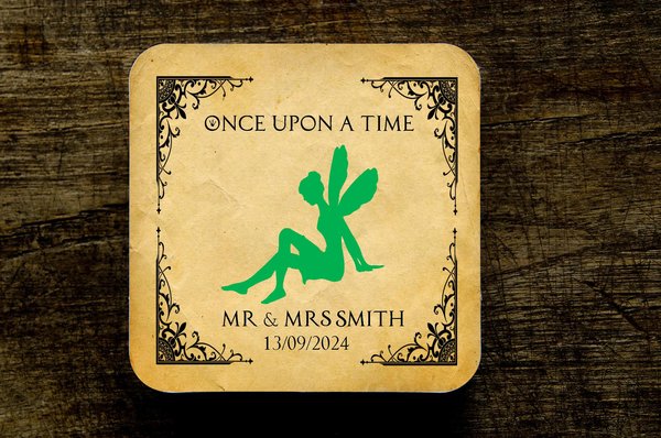Tinkerbell Neverland Fairytale Wedding Coasters Favours Favors Personalized Personalised Engagement Anniversary Birthday Gift Present Color
