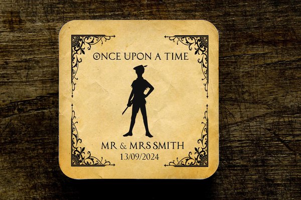 Peter Pan Neverland Fairytale Wedding Coasters Favours Favors Personalized Personalised Engagement Anniversary Birthday Gift Present Color