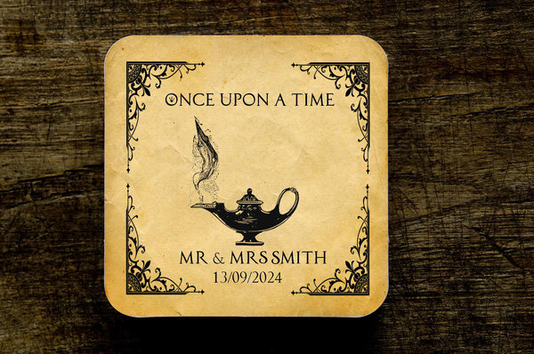 Aladdin Genie Lamp  Fairytale Wedding Coasters Favours Favors Personalized Personalised Engagement Anniversary Birthday Gift Present Black