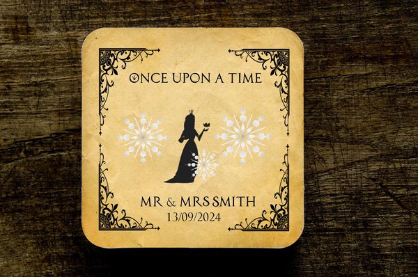 Ice Queen Snow Queen Fairytale Wedding Coasters Favours Favors Personalized Personalised Engagement Anniversary Birthday Gift Present Black
