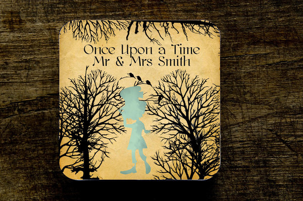 Mad Hatter Woodland  Fairytale Wedding Coasters Favours Favors Personalized Personalised Engagement Anniversary Birthday Gift Present Color