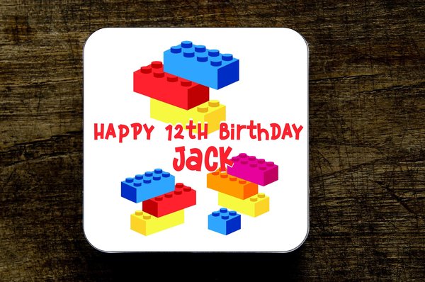 Building Block Name Birthday Coaster Personalised Personalized!Big Birthday Keepsake Nostalgia, Retro,Beer,Coffee, Tea Custom Dad Mum 30th