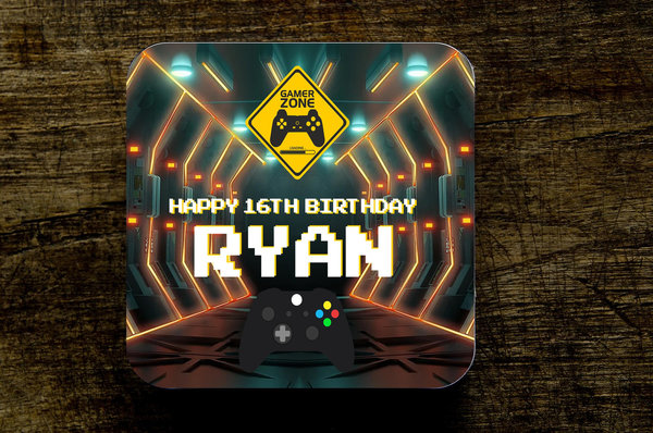 Gaming Gamer Name Birthday Coaster Personalised Personalized!Big Birthday Keepsake Nostalgia, Retro,Beer,Coffee, Tea Custom Dad Mum 30th