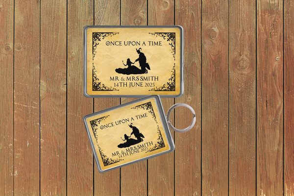 Beauty and the Beast Fairytale Wedding Keychain  Keyring Magnets Favours Favors Personalized Personalised Custom Brithday Fairytale Black