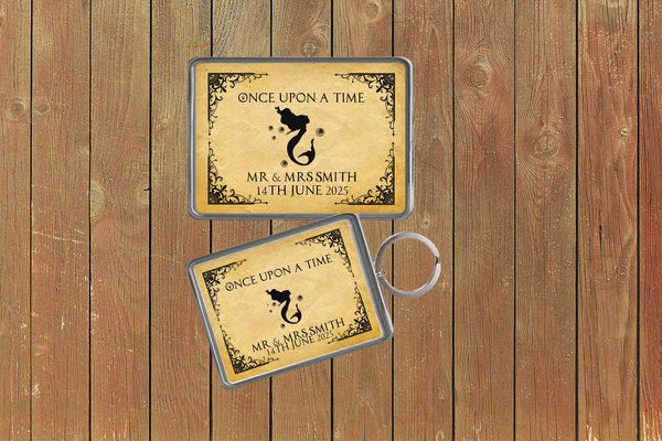 Little Mermaid Fairytale Wedding Keychain  Keyring Magnets Favours Favors Personalized Personalised Custom Brithday Fairytale Wedding Black