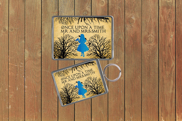 Alice in Wonderland Fairytale Wedding Keychain  Keyring Magnets Favours Favors Personalized Personalised Custom Brithday Wedding Woodland