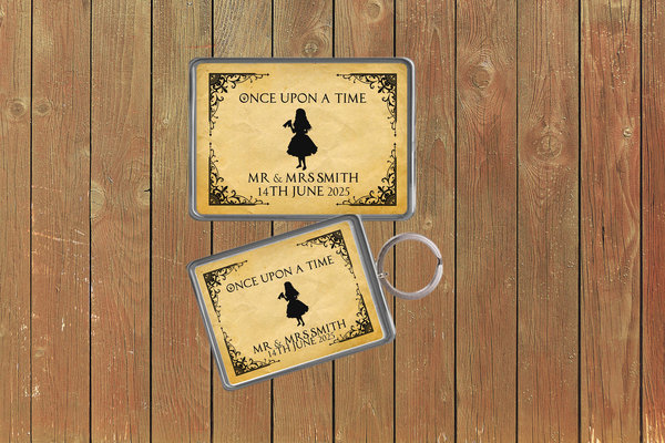 Alice in Wonderland Fairytale Wedding Keychain  Keyring Magnets Favours Favors Personalized Personalised Custom Brithday Wedding Black