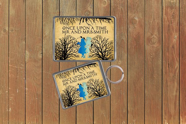 Alice and Mad Hatter Fairytale Wedding Keychain  Keyring Magnets Favours Favors Personalized Personalised Custom Brithday Woodland