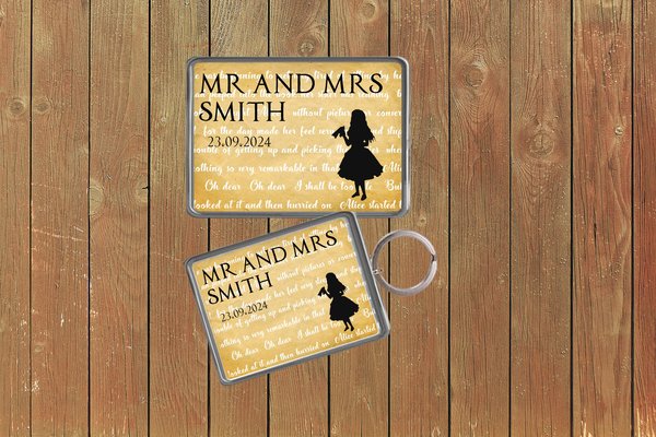 Alice in Wonderland Fairytale Wedding Keychain  Keyring Magnets Favours Favors Personalized Personalised Custom Brithday Wedding Storybook