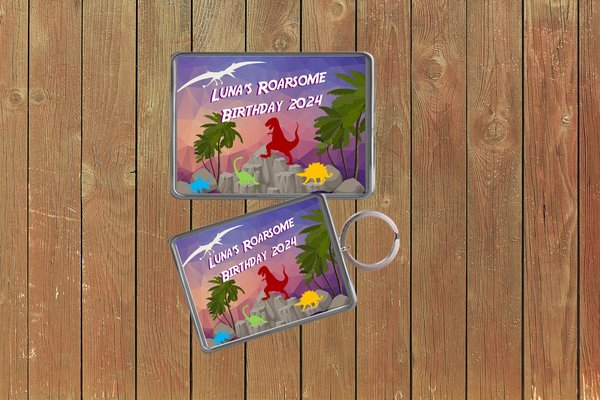 Dinosaur Birthday Keychain Keyring Magnets Favours Favors Personalized Personalised Custom Birthday Party Bag Gifts Dinosaur Party Cake