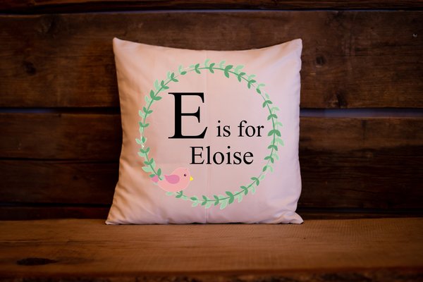 Alphabet Letter Cushion Featuring Name and Letter Personalised Personalized Baby Shower, Newborn Baby Girl Gift Present Keepsake Custom Baby
