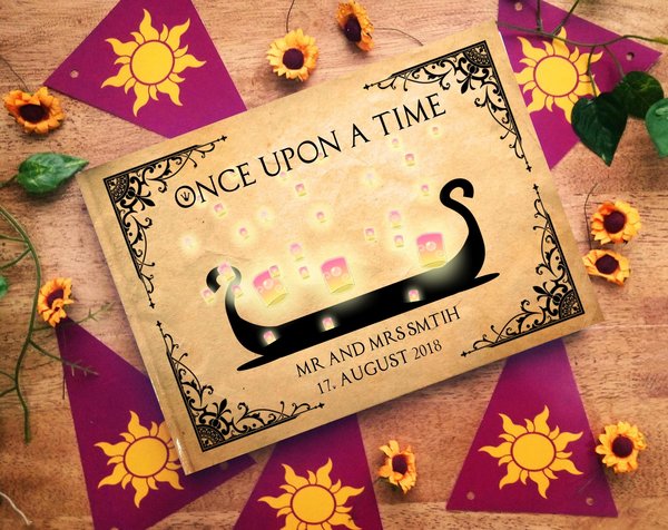 Rapunzel Floating Lanterns and Boat Wedding Guestbook Personalised Personalized Fairytale Weddings Scrapbook Album Wedding Planner