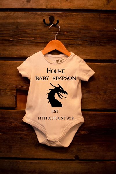 Coat of Arms Baby Grow Custom Personalised Personalized Baby Castle Knights Medevil Clothes Newborn Childrens Baby Sleepsuit Baby Dragon