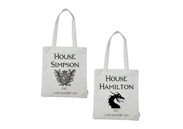 Coat of Arms Tote Bag Wedding  Established Available with YOUR HOUSE Personalised Personalized Perfect For Castle Weddings Wife Bride Bag