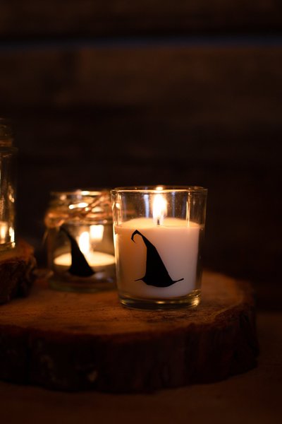 Wizard Hat Silhouette Candles Small, Medium, Bell Jar, Wax Fill Perfect for Wizard Weddings, Favours, Favors, Gift Wrapped in Rustic Box
